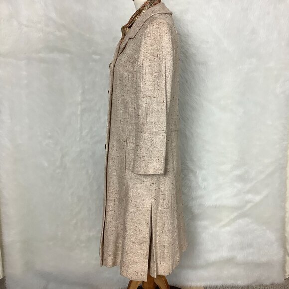 Vintage 60s Beige Tweed Belted Dress, Double Breasted Jacket, Belt & Scarf Set L - Picture 2 of 14